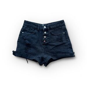 ZARA High Rise Distressed Black Jeans Shorts